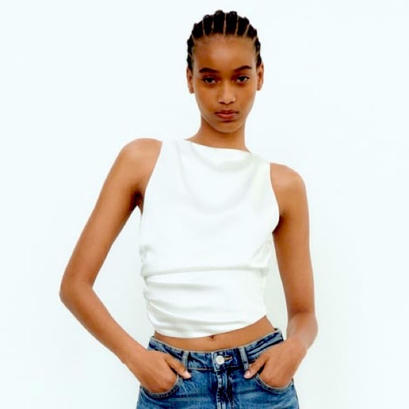 ZARA Open back Satin Effect shirt - Picture 2 of 5